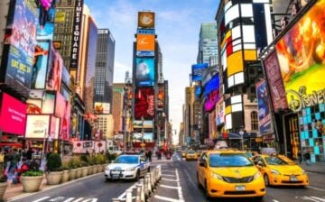 new york street with cars and people