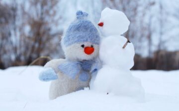 snowman with stuffed animal