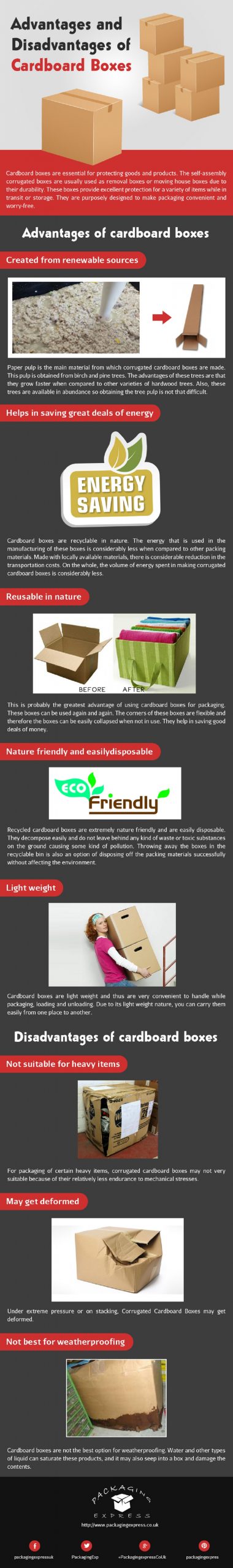 infographic describing advantages and disadvantages of cardboard boxes