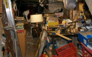 very cluttered basement