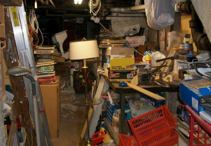 very cluttered basement