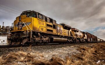 railroad locomotive and train cars