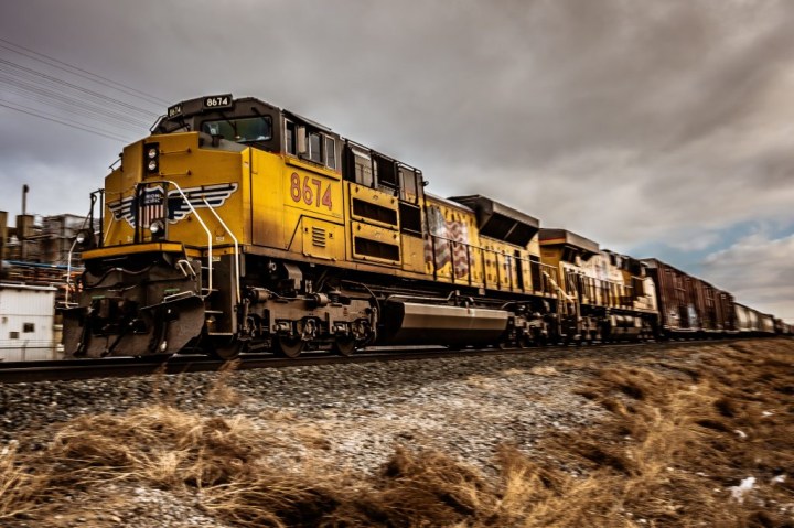 railroad locomotive and train cars