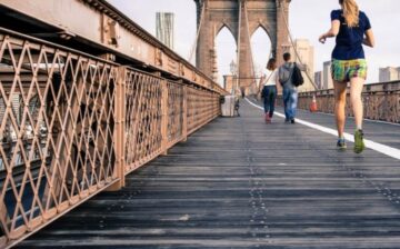 exercising on a city bridge