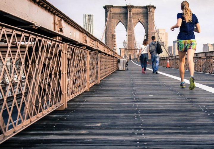 exercising on a city bridge