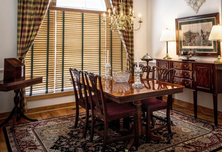 elegant dining room with rug