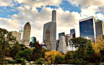 view of Central Park with New York skyline