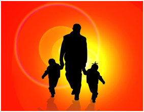 silhouettes of father with two young children