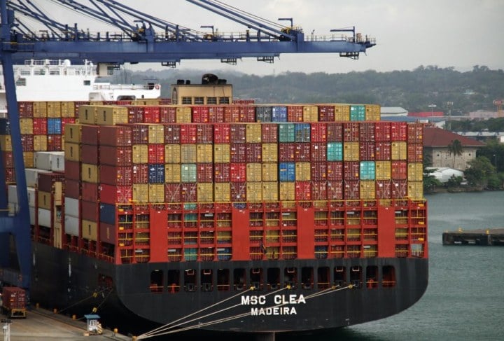 freight ship loaded with cargo containers