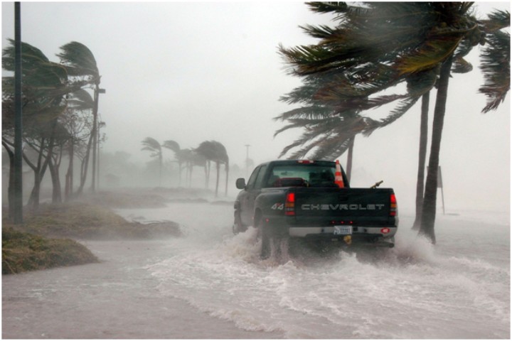 pickup truck in high winds and flooding