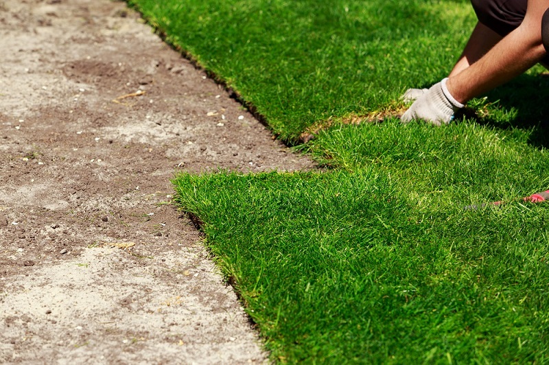 putting down synthetic grass