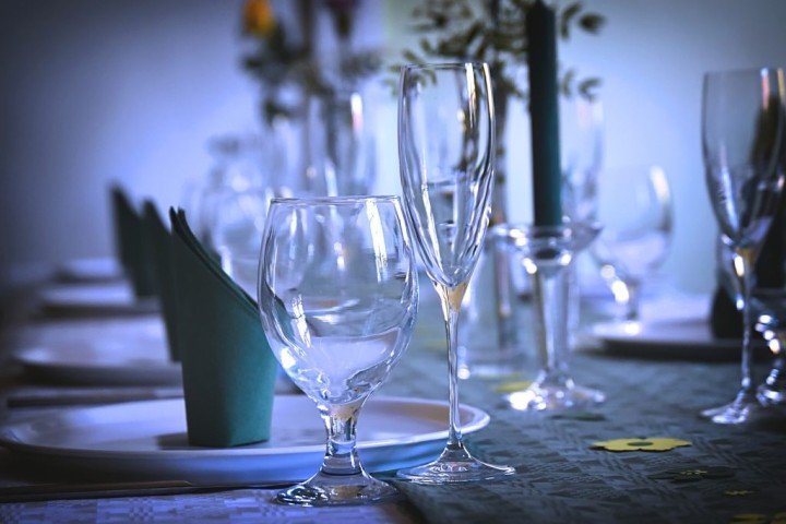 table setting with wine glasses