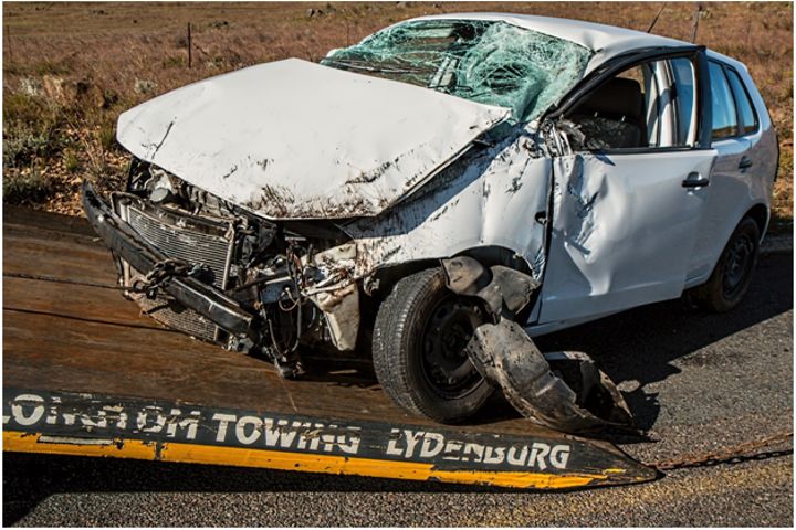 crashed car on the road