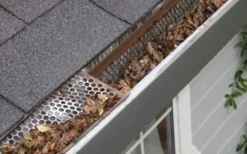 roof gutter covered with leaves