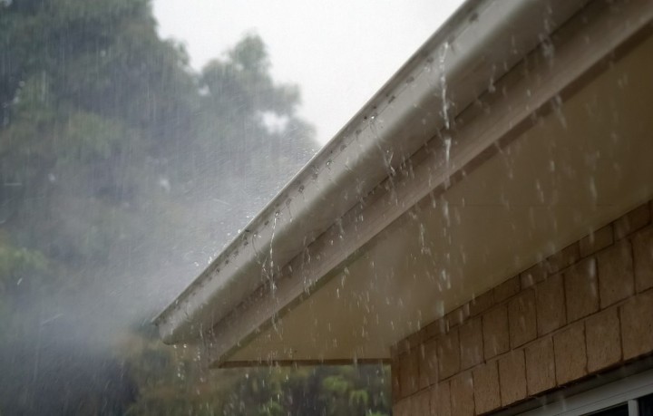 roof gutter during a rainstorm