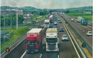 trucks on a crowded highway