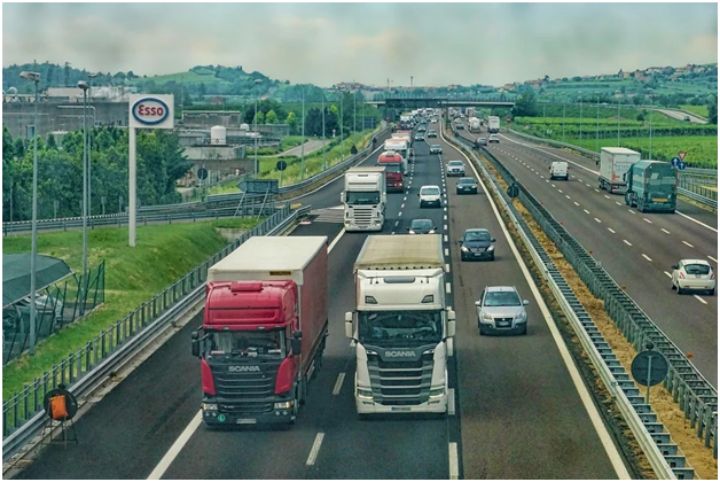 trucks on a crowded highway