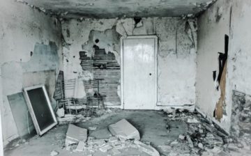 basement with extensive flood damage