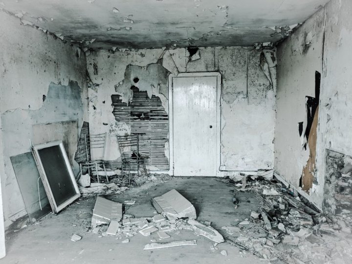 basement with extensive flood damage