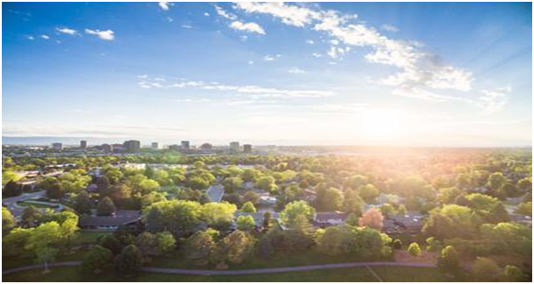 elevated view of suburban neighborhood