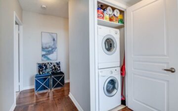 organized condo laundry room