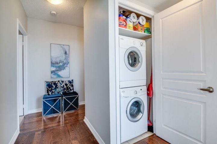 organized condo laundry room