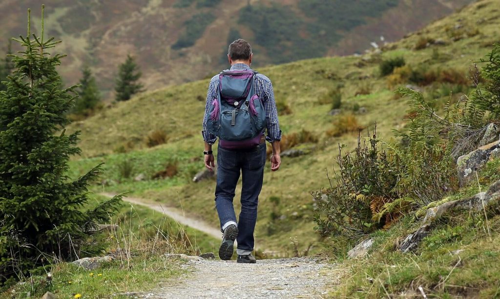 man hiking in the mountains