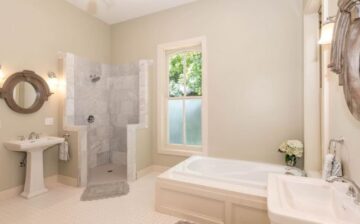 large, pink-themed bathroom