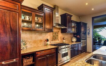 kitchen with dark wood cabinets