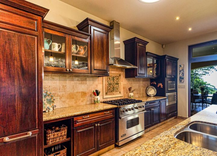 kitchen with dark wood cabinets