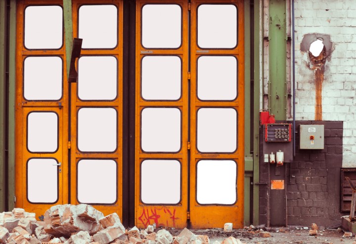 orange bi-fold door in building