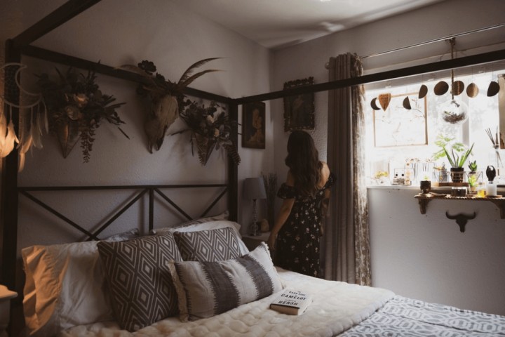 woman in decorated bedroom