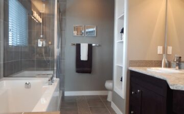 bathroom with glass walls around shower