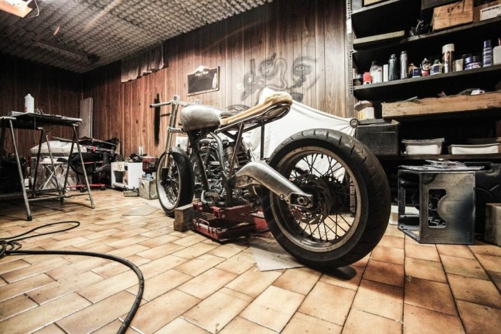 garage with motorbike