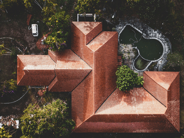 aerial view of a large home's roof