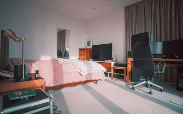 Cozy looking dorm room of a student who packed and moved himself