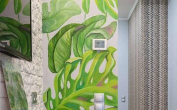 hand painted wall with plant leaves