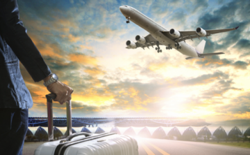 Airplane taking off with people moving abroad