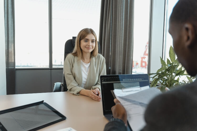 young woman at a job interview