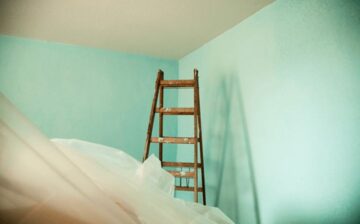 painted room with work ladder