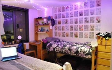 room decorated with lights on the ceiling