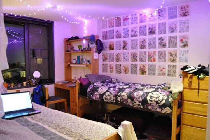 room decorated with lights on the ceiling