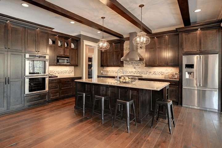 brown decorated kitchen with island
