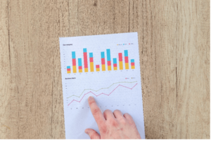 finger pointing to printed bar graph