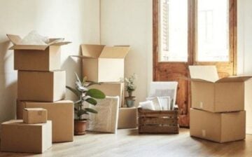 house with moving boxes