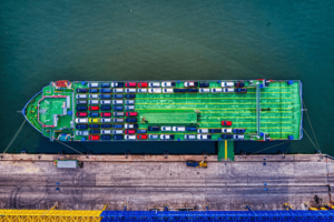 vehicles loaded on a ship