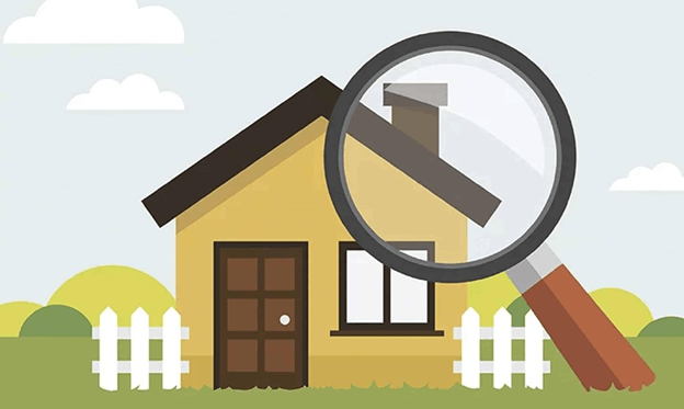 cartoon home with magnifying glass in front