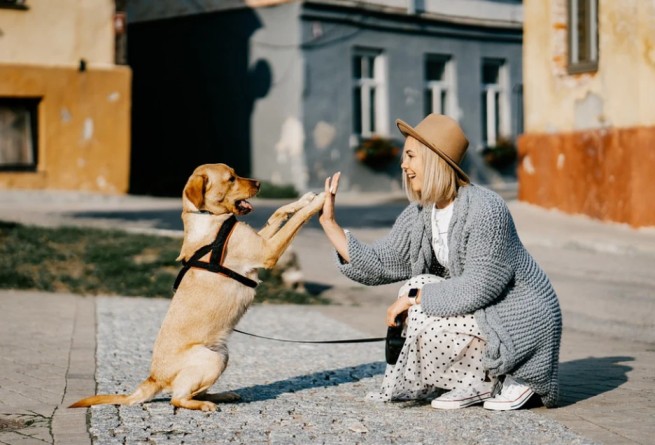 women and dog