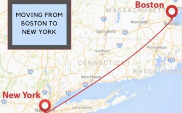 map with moving route boston to new york
