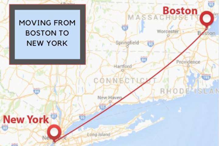 map with moving route boston to new york